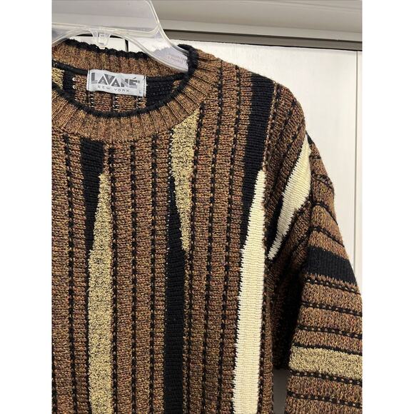 VTG LaVane New York “Coogi Style” Knitted Crewneck Sweater, Elastic Waist Sz L - Picture 5 of 9